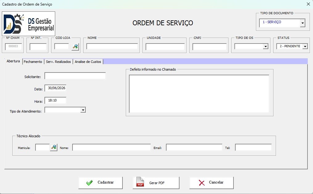 Abertura e controle de ordens de serviço